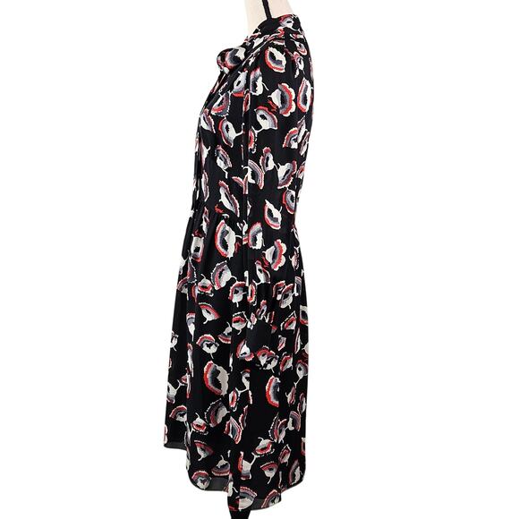 Milly Women's Poppy Floral Print Silk Black Red Dress | FLAWS | 8 - Picture 2 of 16